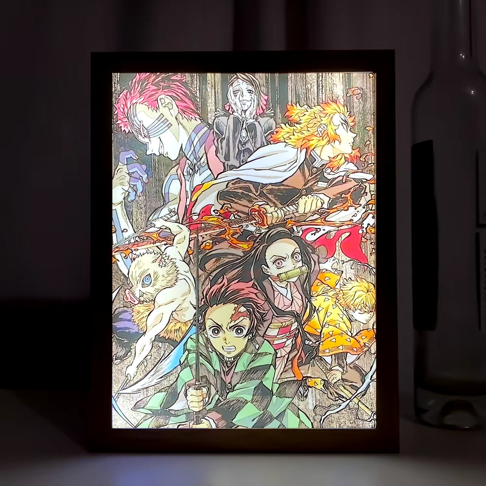 Wood Photo Frame Light Demon Slayer for Bedroom 3D Led Night Light Birthday Gift Decoration Lamp Anime Painting Design Lamps