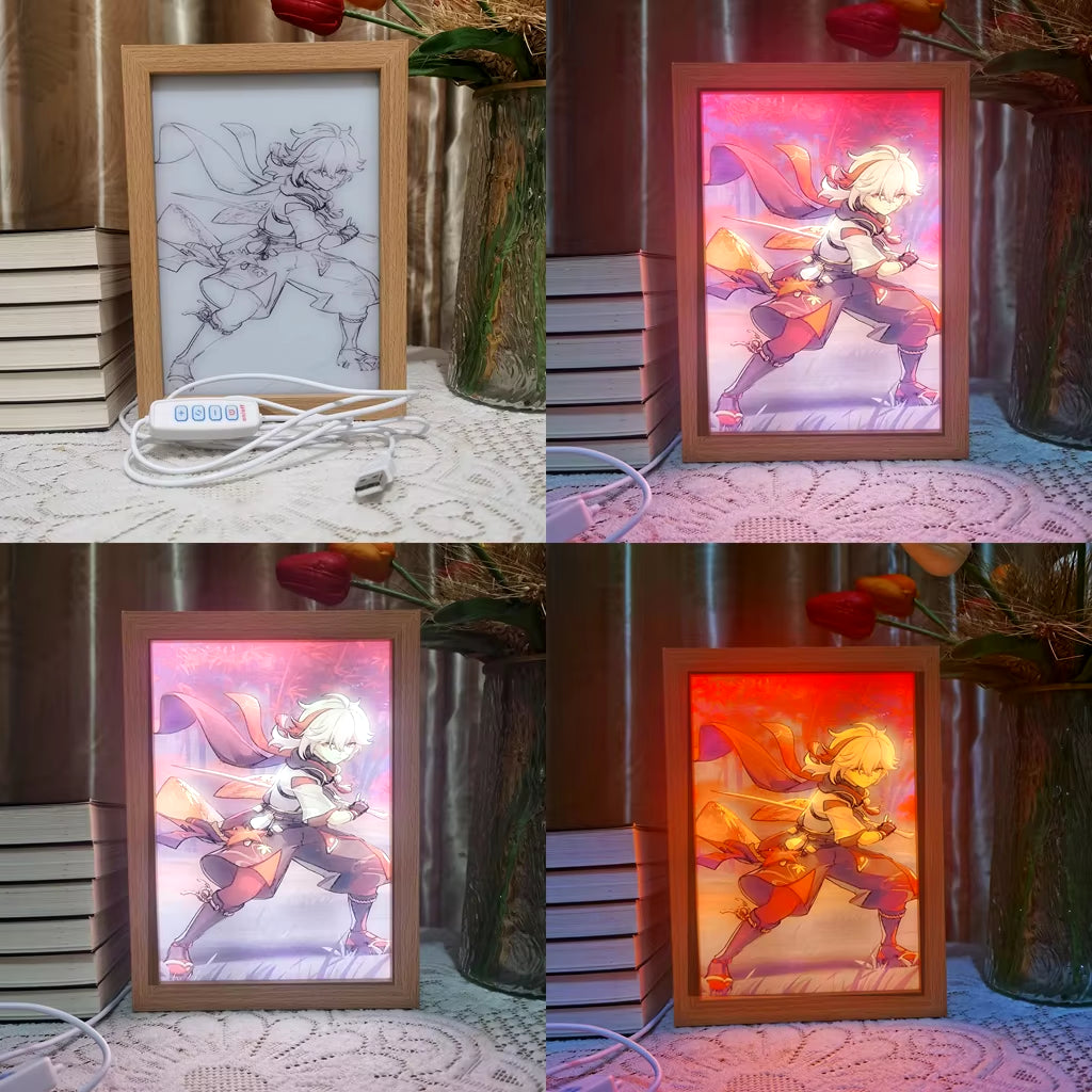 Anime Led Photo Frame Lamp Genshin Impact Ningguang Xiao Art Painting Design Night Light Attack Titan Home Decor Kid Room Gift