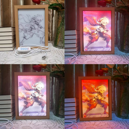 Anime Led Photo Frame Lamp Genshin Impact Ningguang Xiao Art Painting Design Night Light Attack Titan Home Decor Kid Room Gift