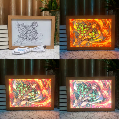 Anime Led Photo Frame Lamp Genshin Impact Ningguang Xiao Art Painting Design Night Light Attack Titan Home Decor Kid Room Gift