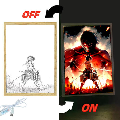 Attack on Titan Anime Figure Light Painting Photo Frame Levi Mikasa Action Collection Led Night Light Christmas 2024 Kids Gifts