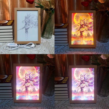 Anime Led Photo Frame Lamp Genshin Impact Ningguang Xiao Art Painting Design Night Light Attack Titan Home Decor Kid Room Gift