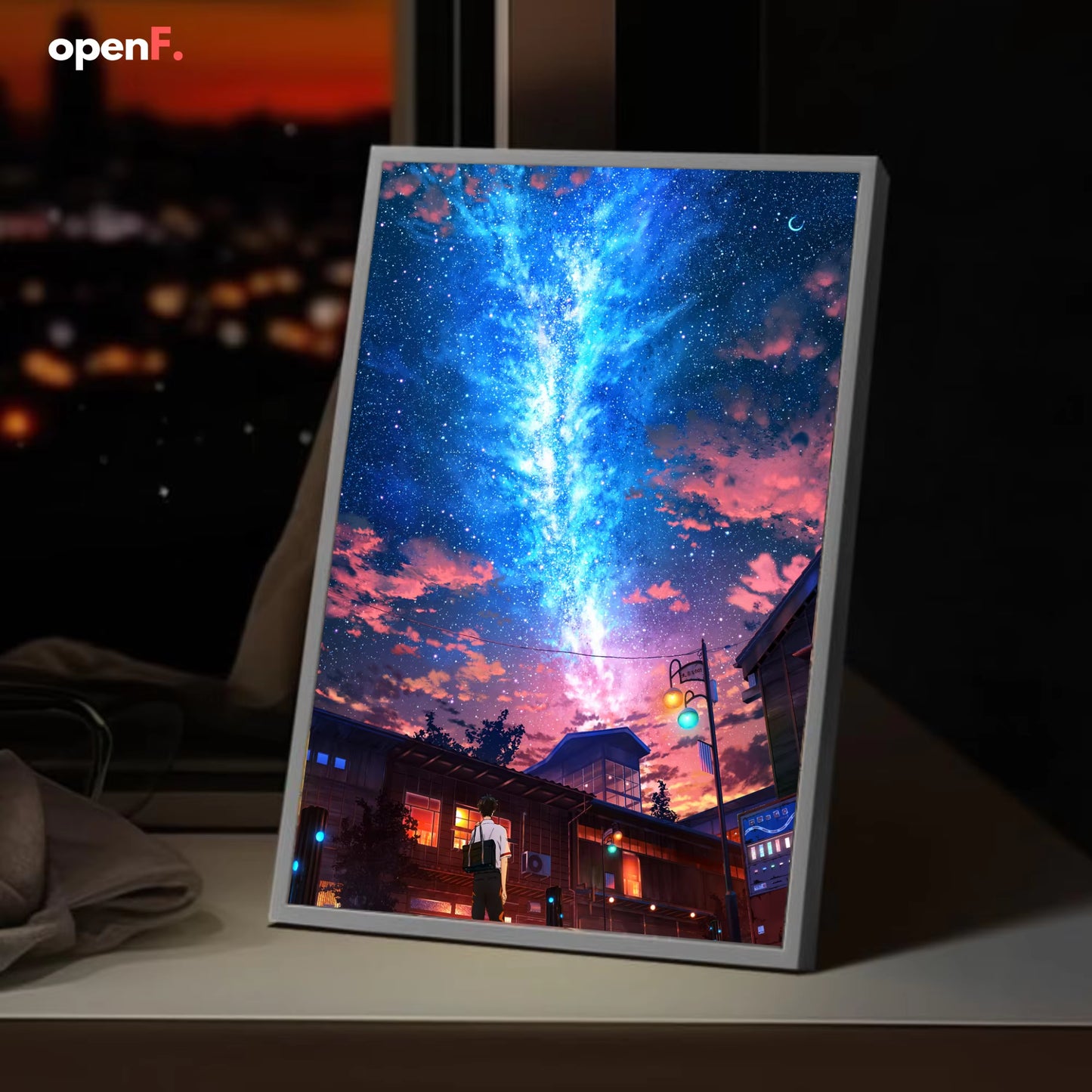 HD Anime Meteor Painting Atmosphere Lights Simple Photo Frame USB Plug Dimming Led Night Light Home Decoration Mood Light Gift