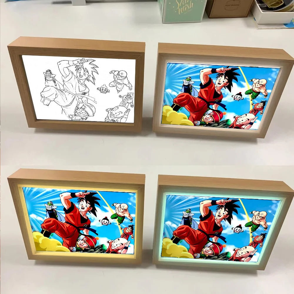 Anime Figure Dragon Ball Light Painting Photo Frame Goku Vegeta Led Night Light Birthday Bedroom Decor Original Gifts Moon Lamp