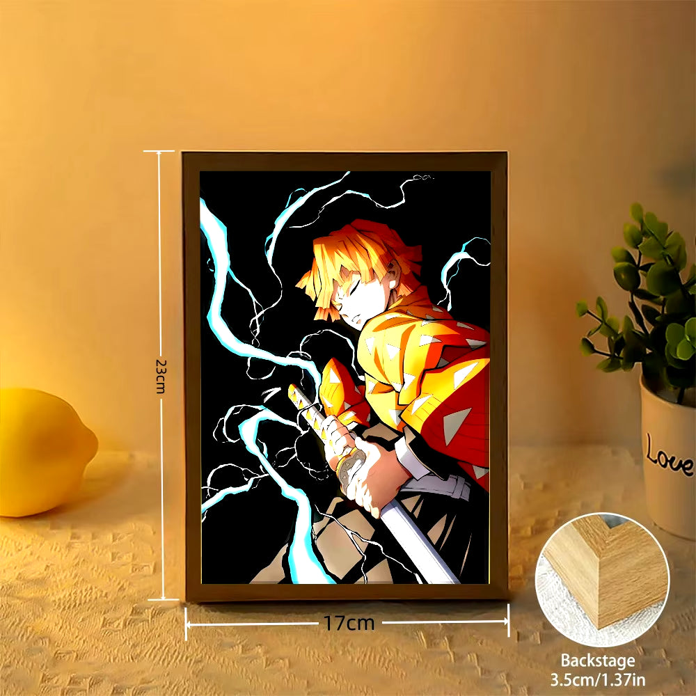 Anime Light Painting Moon Lamp Kyojuro Rengoku Kimetsu Demons Slayer Led Photo Frame for Room Wall Art Hoom Deco No Yaiba Gifts