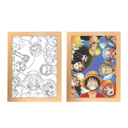 Creative Photo Frame Night Light Toy Game Anime One Piece Character Luffy Zoro Sketch Decoration Painting Gift LED Ornaments