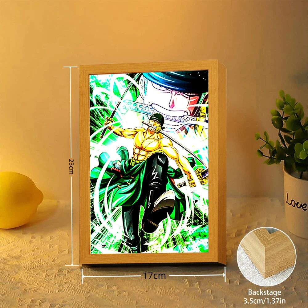 Anime Figure One Piece Light Painting Photo Frame Zoro Luffy Led Night Light Birthday Bedroom Decor Christmas Gifts Moon Lamp