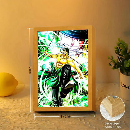 Anime Figure One Piece Light Painting Photo Frame Zoro Luffy Led Night Light Birthday Bedroom Decor Christmas Gifts Moon Lamp