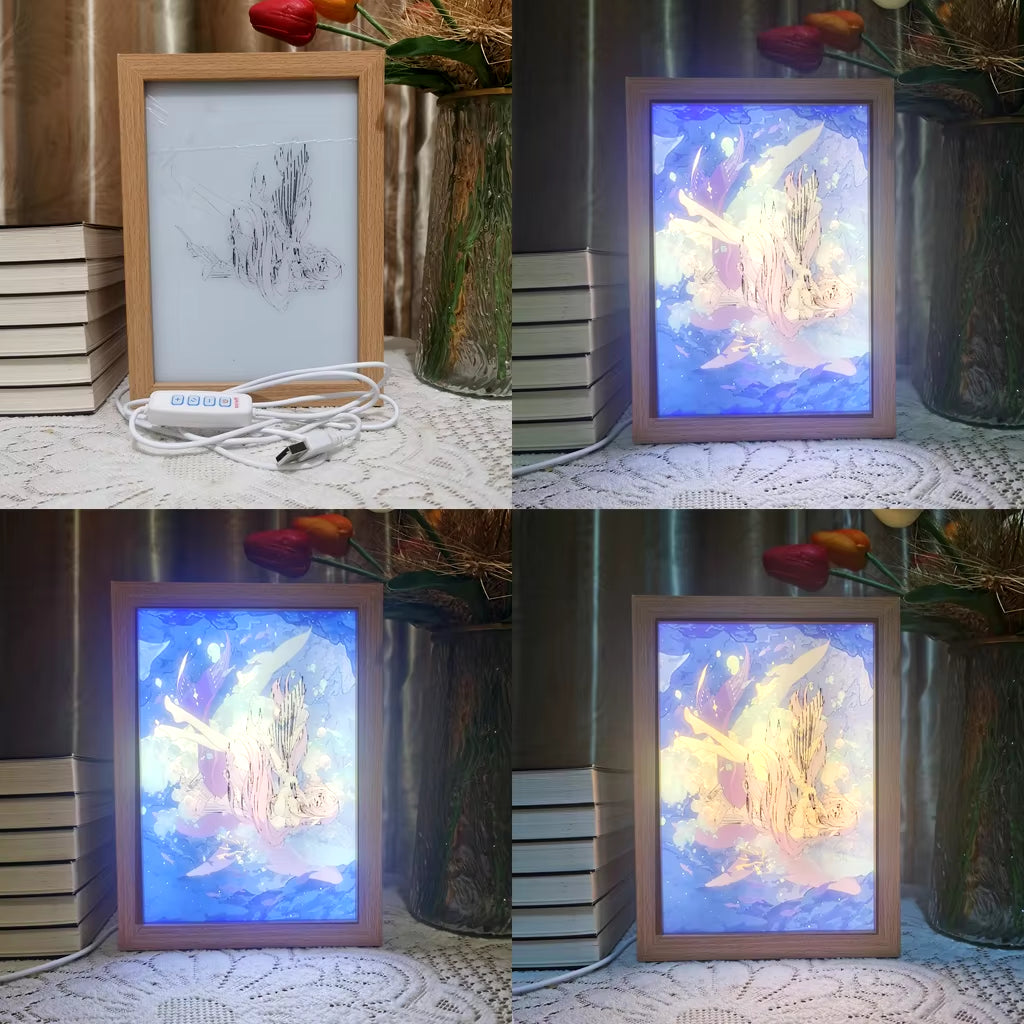 Anime Led Photo Frame Lamp Genshin Impact Ningguang Xiao Art Painting Design Night Light Attack Titan Home Decor Kid Room Gift