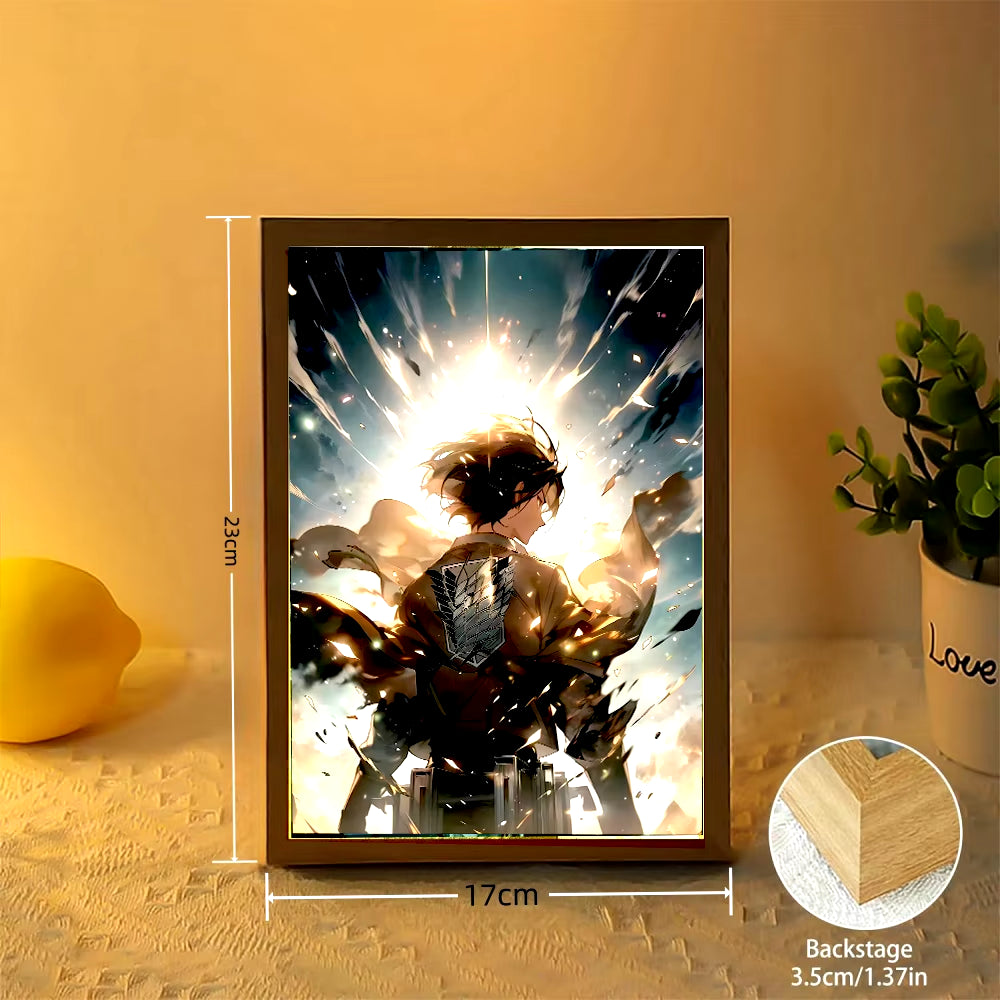 Attack on Titan Anime Figure Light Painting Photo Frame Levi Mikasa Action Collection Led Night Light Christmas 2024 Kids Gifts