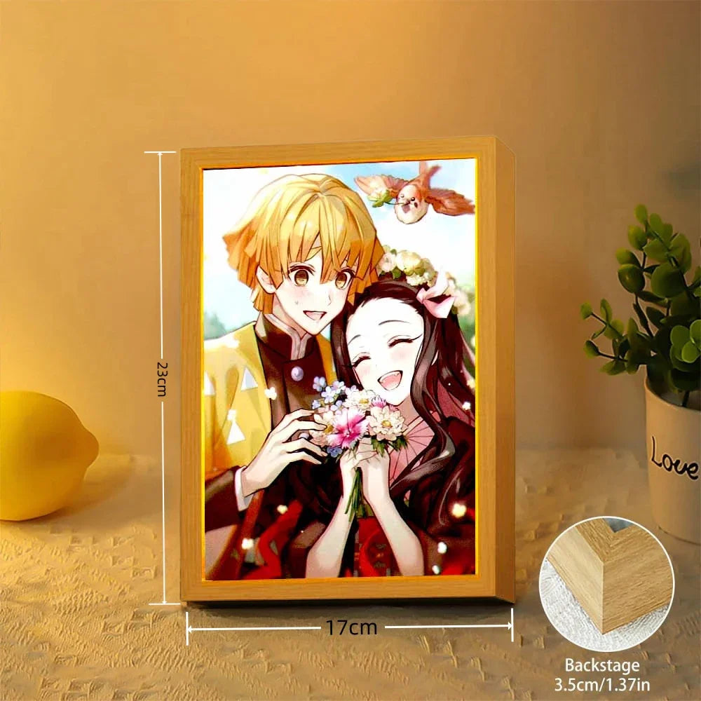 Anime Figure Light Painting Photo Frame Demons Slayer Kimetsu No Yaiba Tanjirou Action Led Lamps Bedroom Decor Chirstmas Gifts