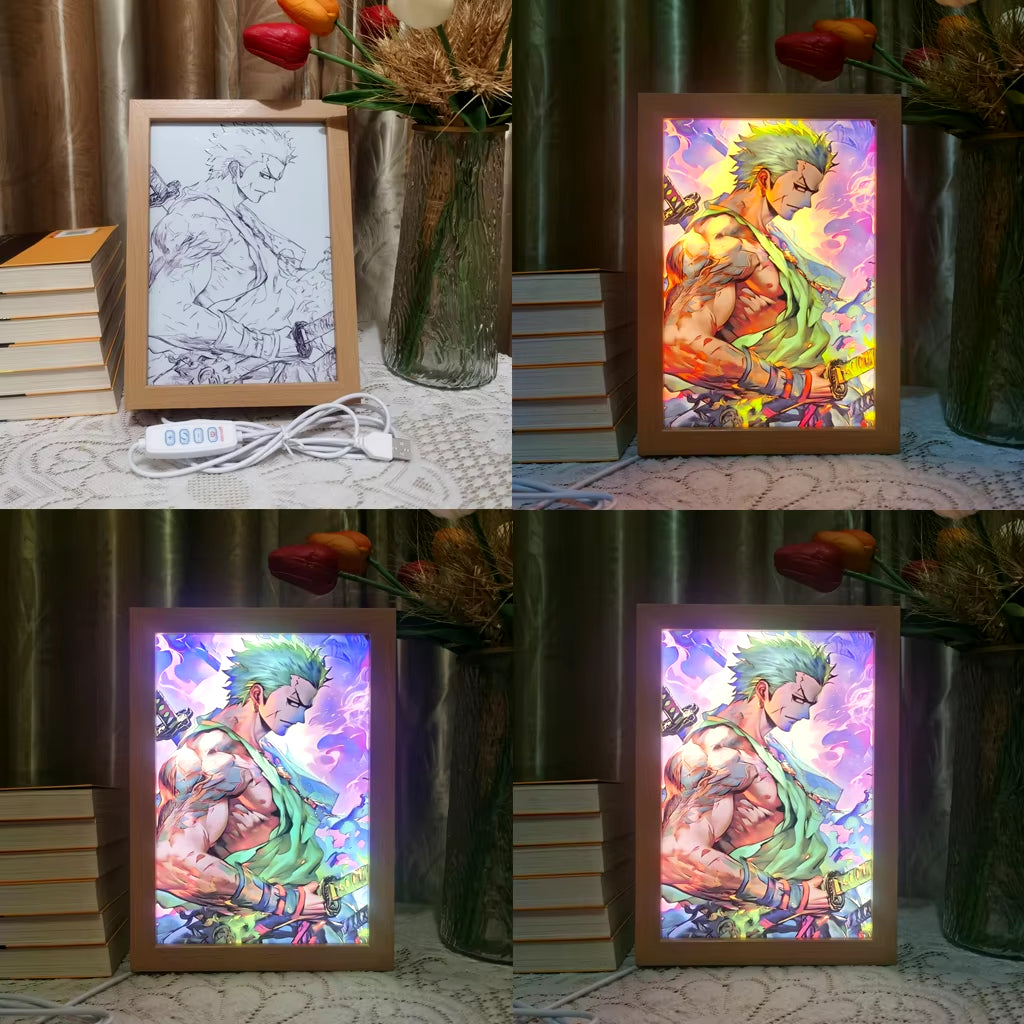 Anime Led Photo Frame Lamp Genshin Impact Ningguang Xiao Art Painting Design Night Light Attack Titan Home Decor Kid Room Gift