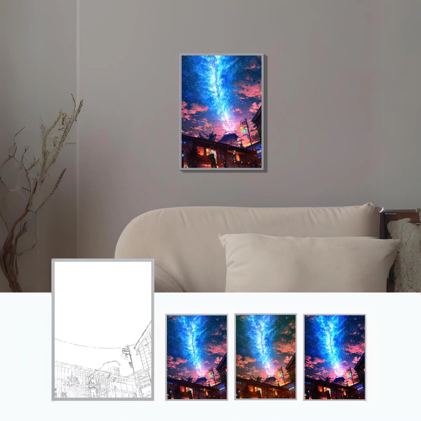 HD Anime Meteor Painting Atmosphere Lights Simple Photo Frame USB Plug Dimming Led Night Light Home Decoration Mood Light Gift