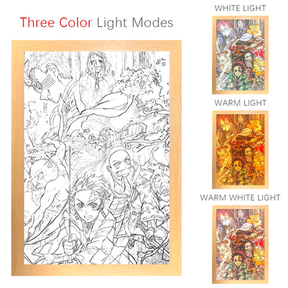 Wood Photo Frame Light Demon Slayer for Bedroom 3D Led Night Light Birthday Gift Decoration Lamp Anime Painting Design Lamps