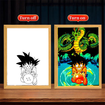 Anime Figure Dragon Ball Light Painting Photo Frame Goku Vegeta Led Night Light Birthday Bedroom Decor Original Gifts Moon Lamp