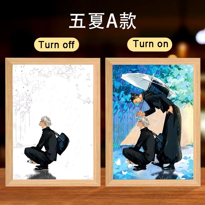 LED Photo Frame Light Jujutsu Kaisen Anime Figure Deco Frame Art Painting Design Night Lamp Gojo Satoru Light Birthday Gift