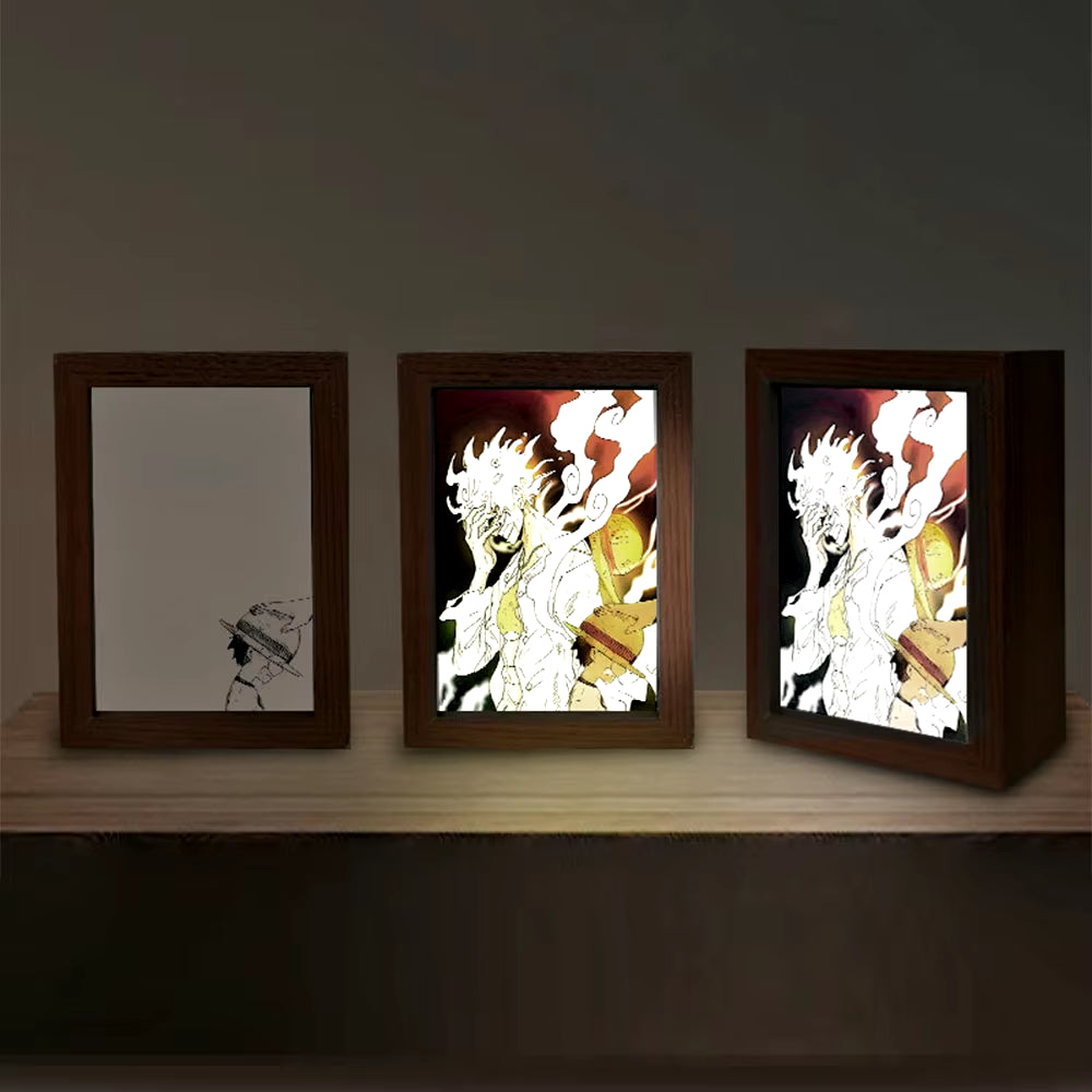 Creative Photo Frame Night Light Toy Game Anime One Piece Character Luffy Zoro Sketch Decoration Painting Gift LED Ornaments