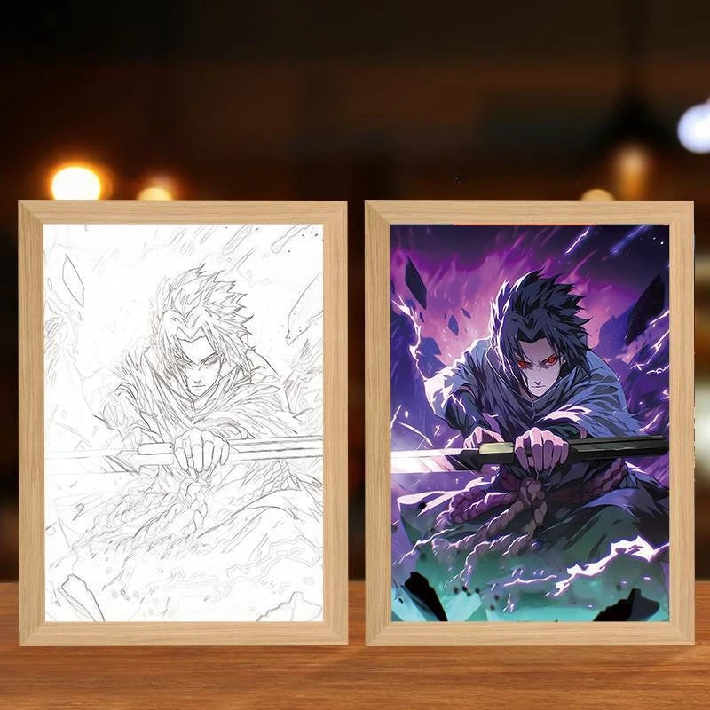 Naruto Action Figures Light Painting Photo Frame Sasuke Naruto Anime Light Box Room Decoration Anime Poster LED Drawing Lamp