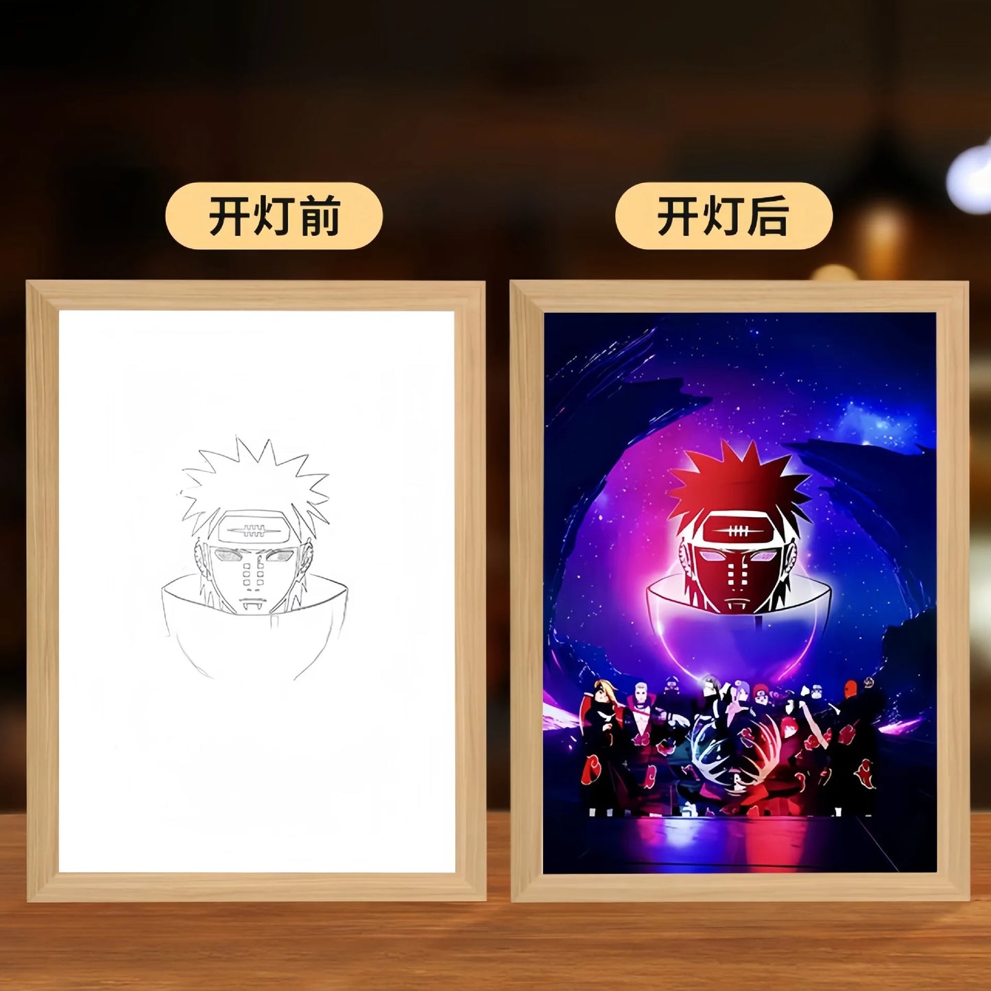 Naruto Action Figures Light Painting Photo Frame Sasuke Naruto Anime Light Box Room Decoration Anime Poster LED Drawing Lamp