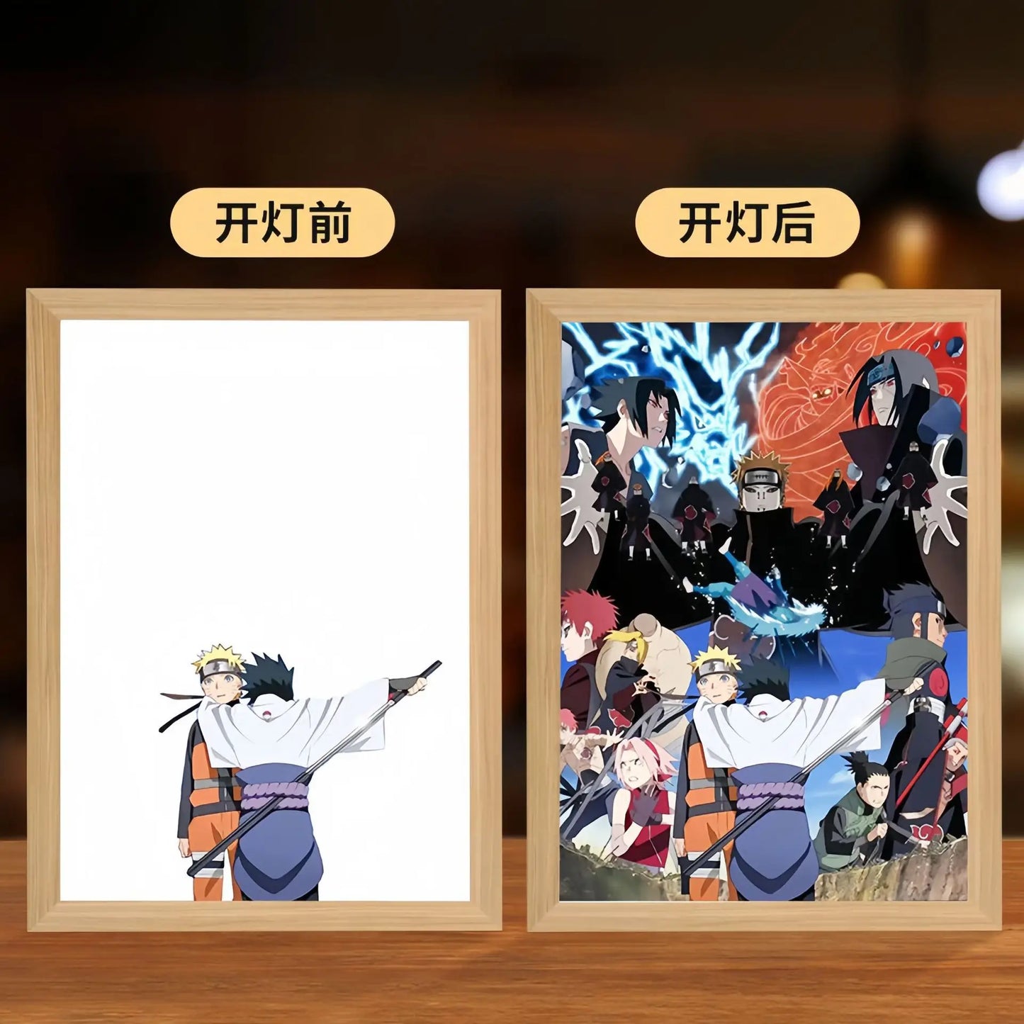 Naruto Action Figures Light Painting Photo Frame Sasuke Naruto Anime Light Box Room Decoration Anime Poster LED Drawing Lamp