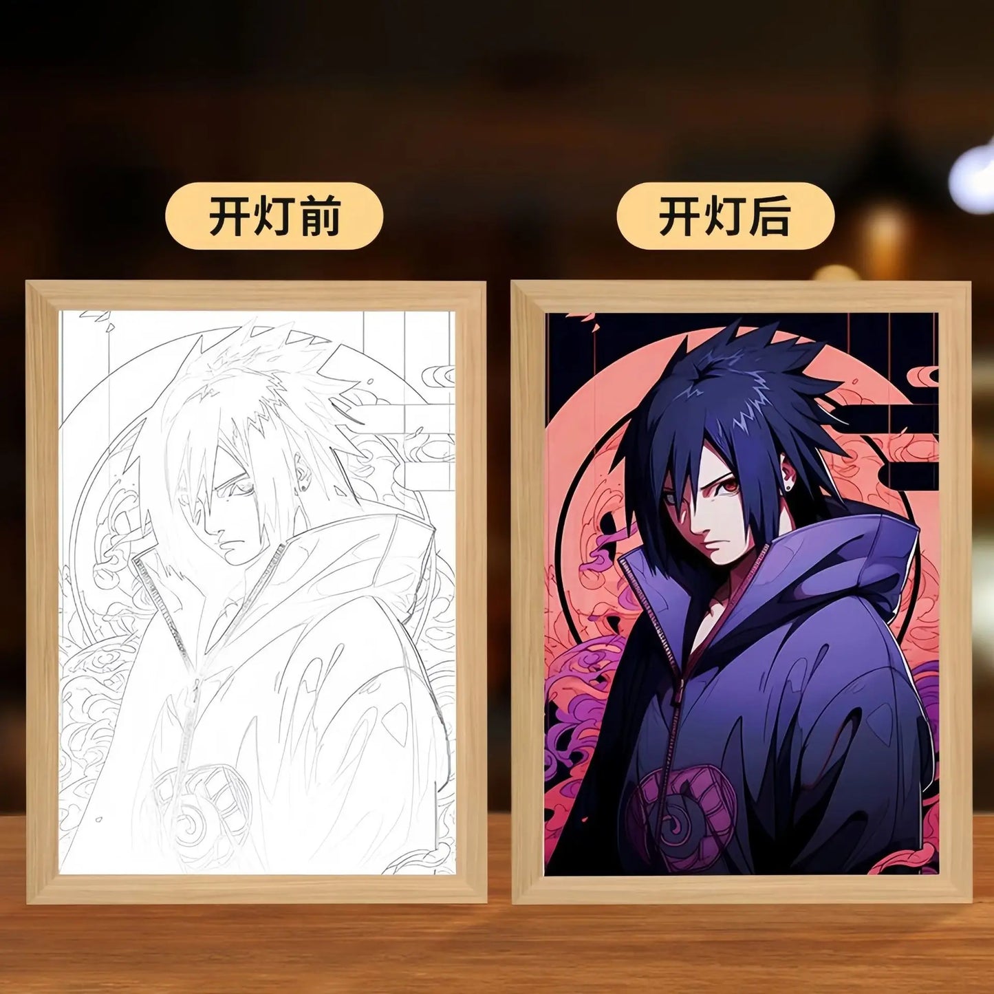 Naruto Action Figures Light Painting Photo Frame Sasuke Naruto Anime Light Box Room Decoration Anime Poster LED Drawing Lamp