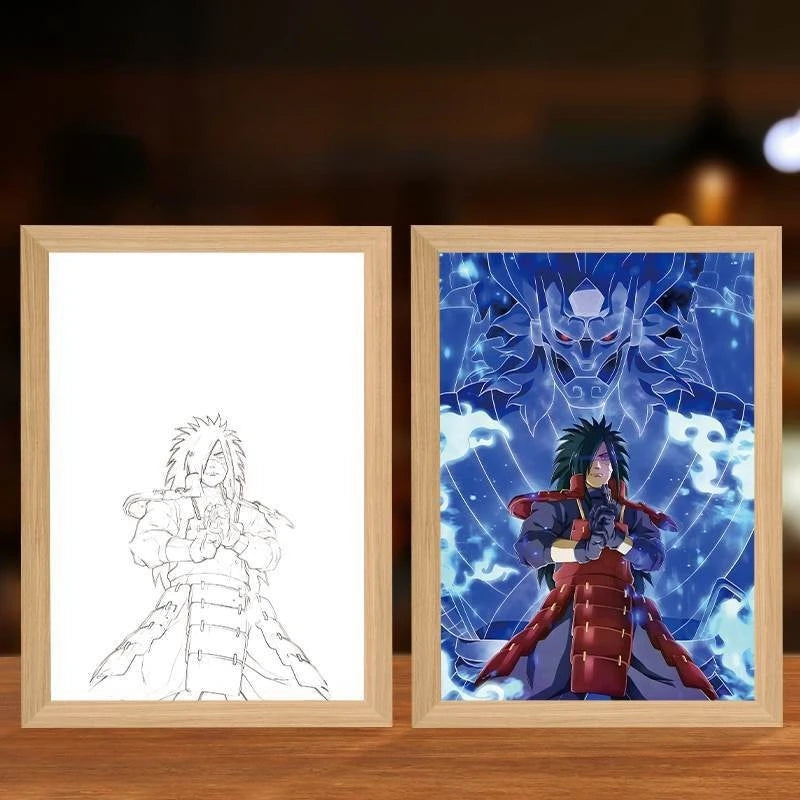 Naruto Action Figures Light Painting Photo Frame Sasuke Naruto Anime Light Box Room Decoration Anime Poster LED Drawing Lamp