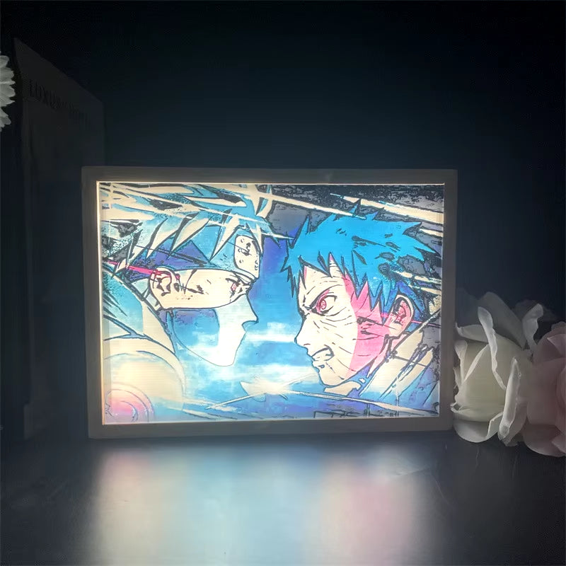 Naruto Usb Night Light Anime Light Painting Bedroom Decoration Manga Paper Carving Lamp Desktop Decoration Sasuke Photo Frame