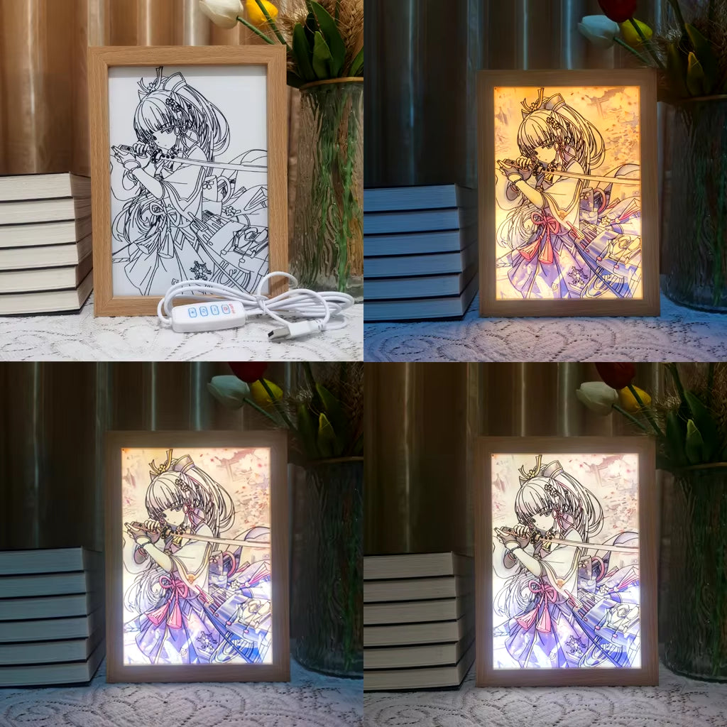 Anime Led Photo Frame Lamp Genshin Impact Ningguang Xiao Art Painting Design Night Light Attack Titan Home Decor Kid Room Gift