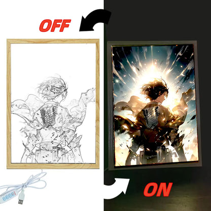 Attack on Titan Anime Figure Light Painting Photo Frame Levi Mikasa Action Collection Led Night Light Christmas 2024 Kids Gifts