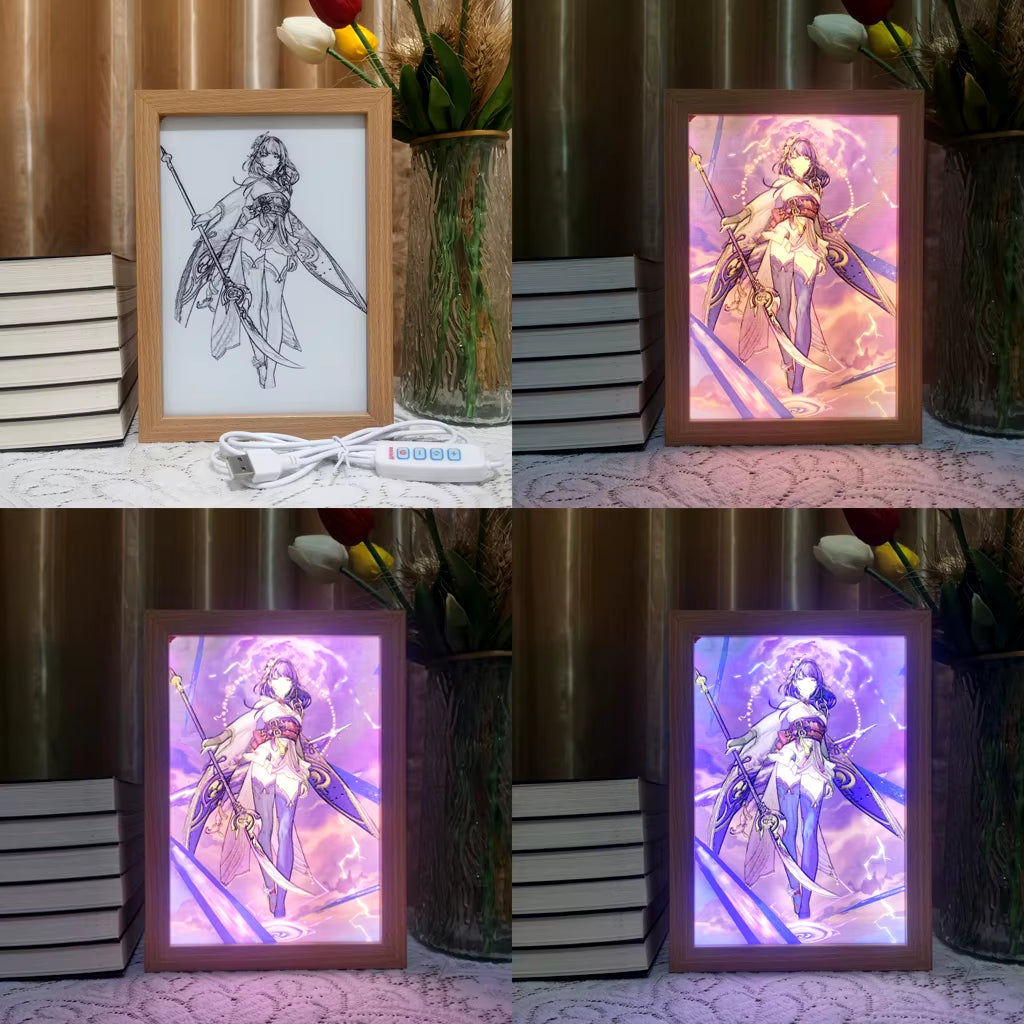 Anime Led Photo Frame Lamp Genshin Impact Ningguang Xiao Art Painting Design Night Light Attack Titan Home Decor Kid Room Gift