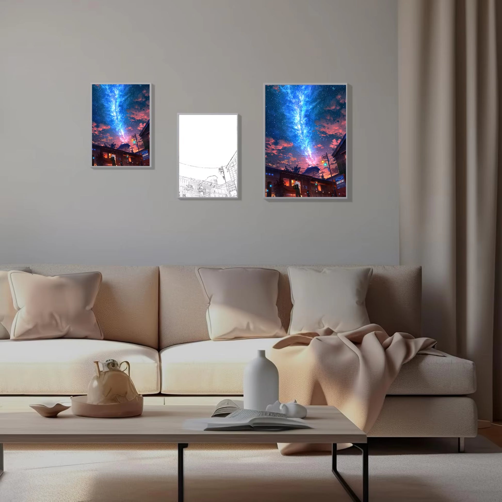 HD Anime Meteor Painting Atmosphere Lights Simple Photo Frame USB Plug Dimming Led Night Light Home Decoration Mood Light Gift