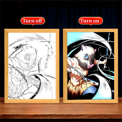 Anime Light Painting Moon Lamp Kyojuro Rengoku Kimetsu Demons Slayer Led Photo Frame for Room Wall Art Hoom Deco No Yaiba Gifts