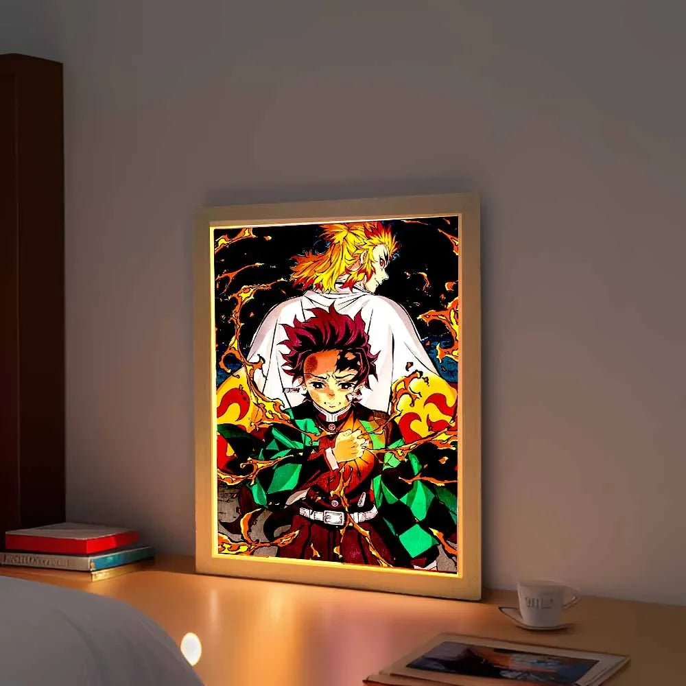 Anime Figure Light Painting Photo Frame Demons Slayer Kimetsu No Yaiba Tanjirou Action Led Lamps Bedroom Decor Chirstmas Gifts