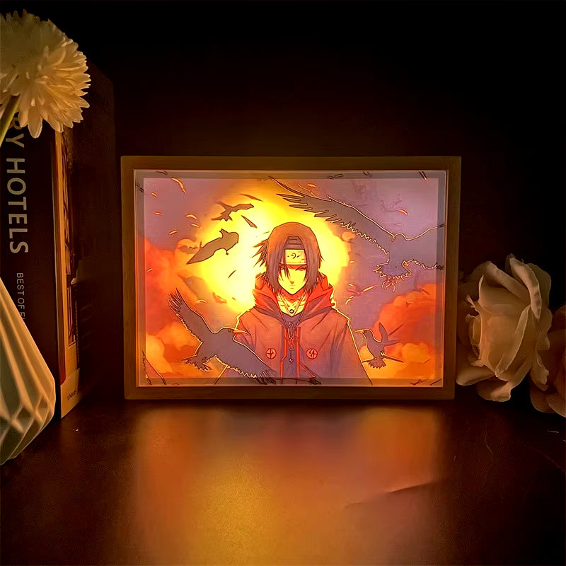 Naruto Usb Night Light Anime Light Painting Bedroom Decoration Manga Paper Carving Lamp Desktop Decoration Sasuke Photo Frame