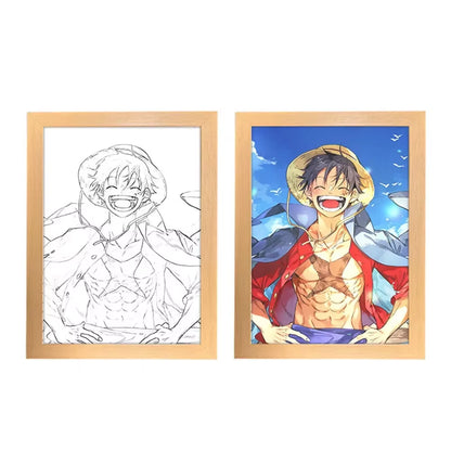 Creative Photo Frame Night Light Toy Game Anime One Piece Character Luffy Zoro Sketch Decoration Painting Gift LED Ornaments