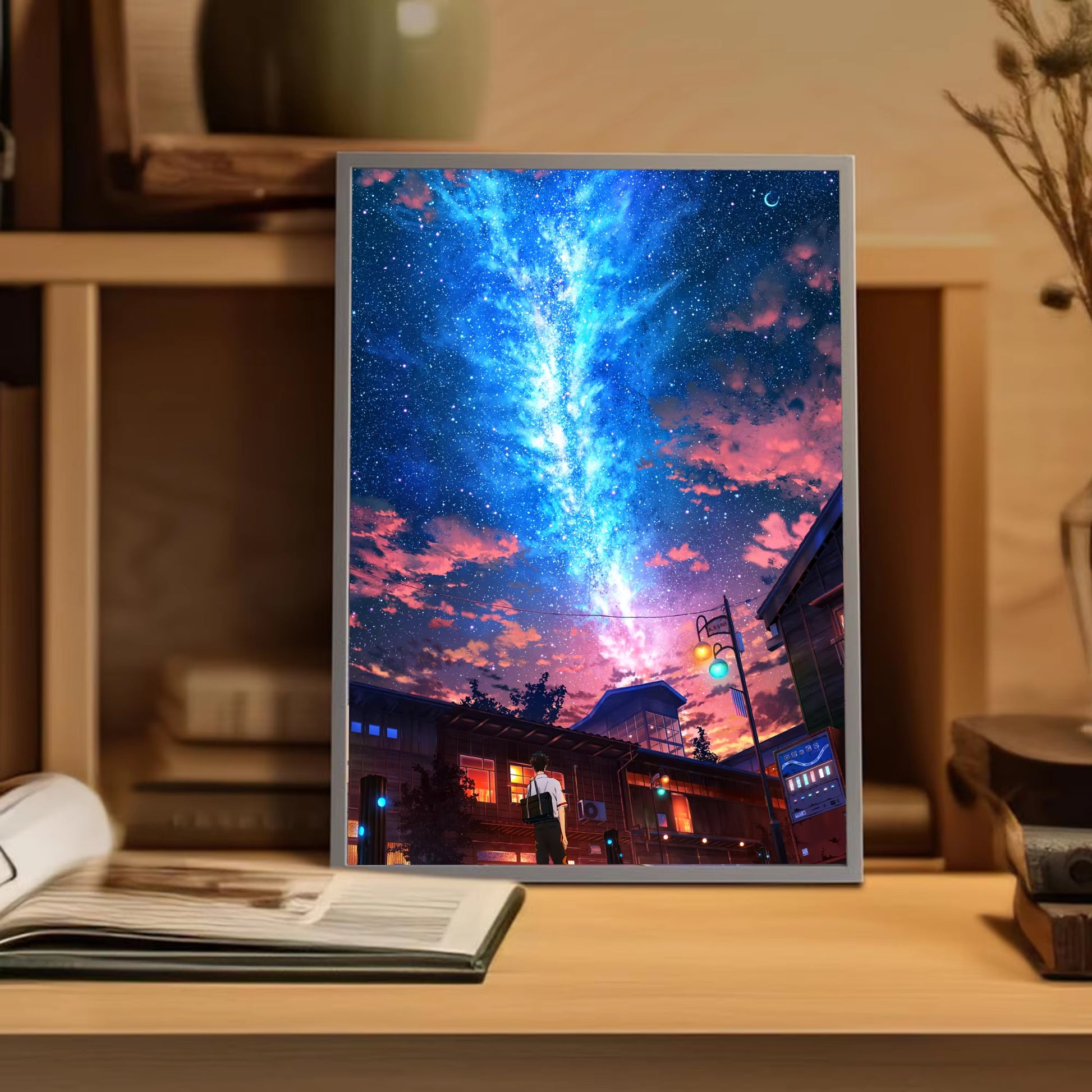 HD Anime Meteor Painting Atmosphere Lights Simple Photo Frame USB Plug Dimming Led Night Light Home Decoration Mood Light Gift