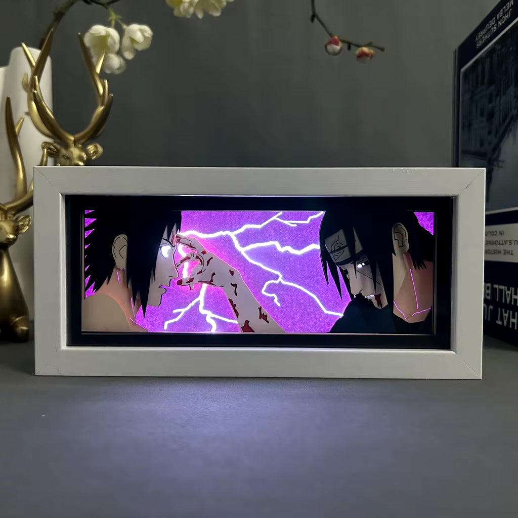 Naruto Usb Night Light Anime Light Painting Bedroom Decoration Manga Paper Carving Lamp Desktop Decoration Sasuke Photo Frame