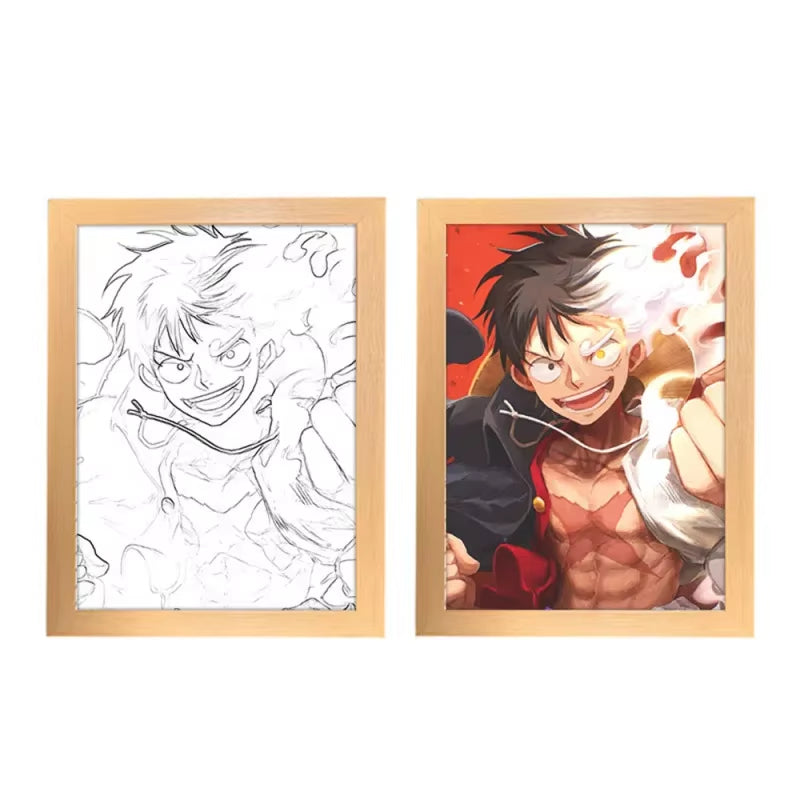 Creative Photo Frame Night Light Toy Game Anime One Piece Character Luffy Zoro Sketch Decoration Painting Gift LED Ornaments