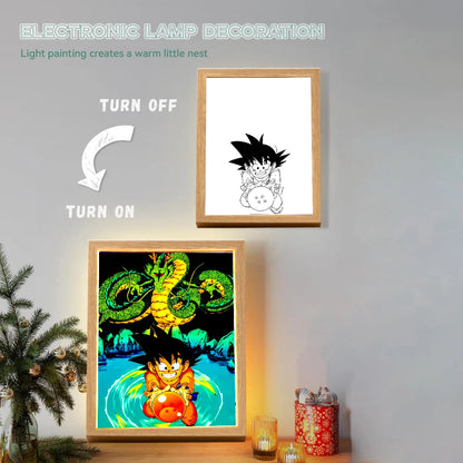 Anime Figure Dragon Ball Light Painting Photo Frame Goku Vegeta Led Night Light Birthday Bedroom Decor Original Gifts Moon Lamp